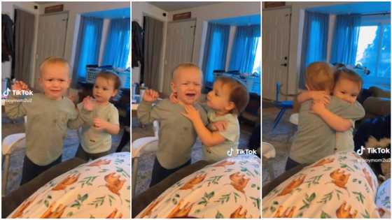 "Minding his business": Boy cries in front of mum, baby sister tries to hug & kiss brother to calm him in clip