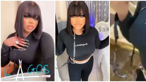 Bobrisky rocks outfit with tag still on, viral video cracks netizens up: "It’s giving leash collar"