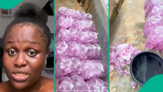 Nigerian lady laments after buying 30 bags of pure water for household use