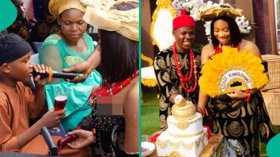 Bride’s young brother represents late father on wedding day, couple kneels before him for prayers