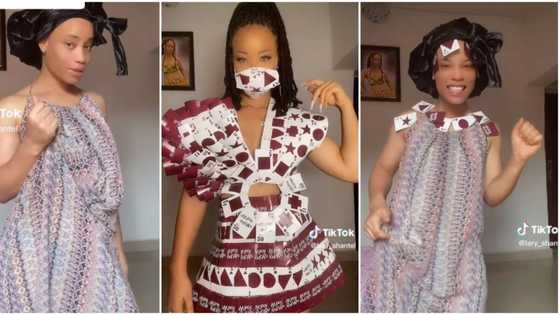 "I'm speechless": Creative Nigerian lady makes short dress with many whot, flaunts it in stunning video