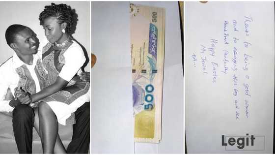 Romantic Nigerian man wakes his lovely wife up with an envelope full of minted Naira notes on Easter morning