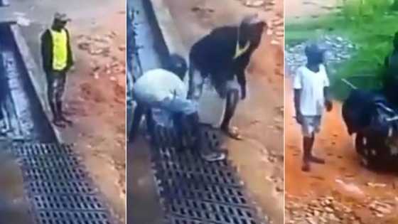 "Beware of these men": Nigerian man cries out as CCTV captures group of 'aboki' boys stealing iron from drainage