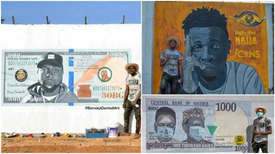 Talented Nigerian man paints Laycon, Davido on walls, his arts wow many (photos)