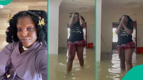 Lady spotted in video dancing in her flooded Lekki apartment, Nigerians show concern: "Sorry dear"