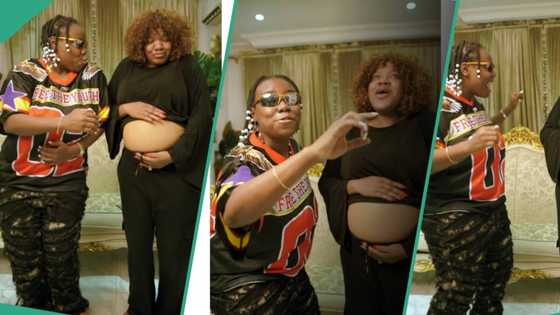 Speculations trail Toyin Abraham's heavy baby bump as she and singer Teni serenade netizens