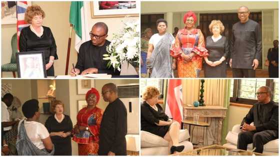 Queen Elizabeth II: Peter Obi, Buhari's minister storm British High Commission in Abuja, does 1 key thing