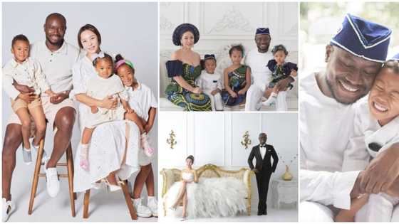 Family photos of Nigerian man, his South Korean wife and their 3 kids cause stir, they slayed in native attire
