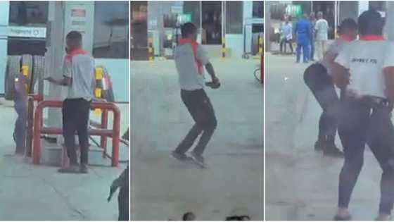 E no sweet again: Pump attendants engage in waist dance at filling station, people react to stunning video