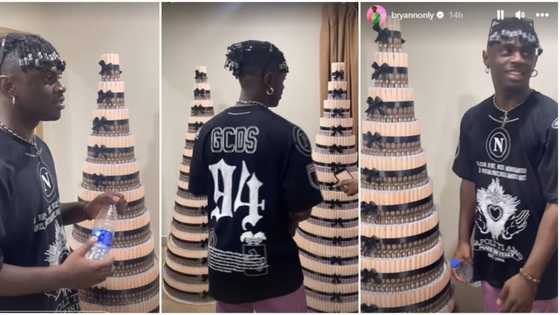 "How much this guys don give their parents": Reactions as fans Of BBNaija's Bryann gifts him a 1.5m money cake