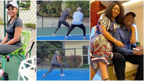 Best coach ever: Regina Daniels praises hubby as she shows off impressive tennis skills