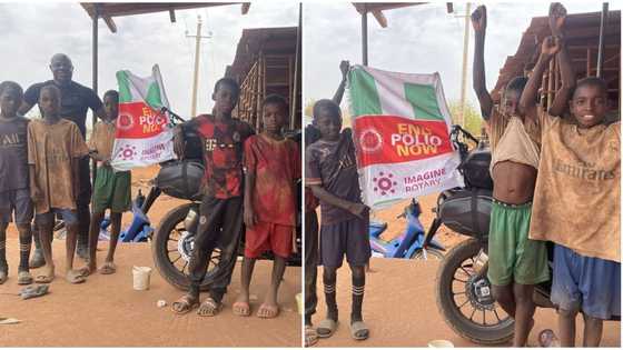 London to Lagos biker welcomed in Mali by kids, their photos go viral, spark reactions on social media