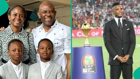 Tony Elumelu’s All-White party: Billionaire introduces his sons to football legend Samuel Eto'o
