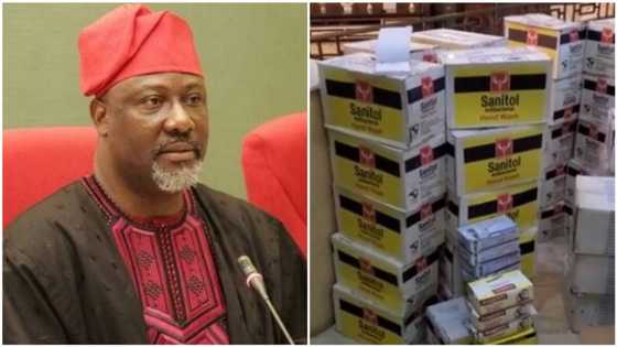Covid-19: Dino Melaye ya yi rabon abun tsaftace hannu, ya ce daga yan PDP har APC za su samu