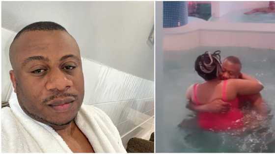 Val’s Day: Actress Nkechi Blessing’s ex-lover Falegan swims with ‘endowed’ mystery lady in video