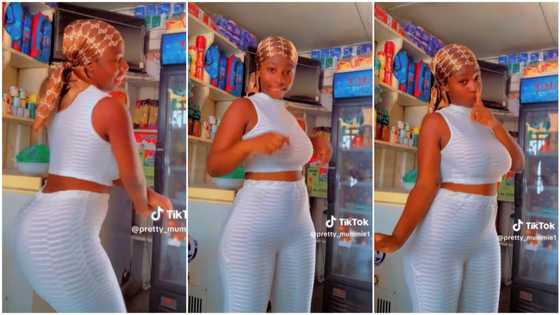 "Babe I like you": Curvy lady in white trousers shakes waist gently inside shop, hooks many men's attention