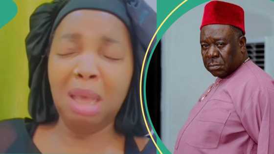 Actor Mr Ibu’s wife raises concerns with emotional video of her crying: “She don dey wear black?”