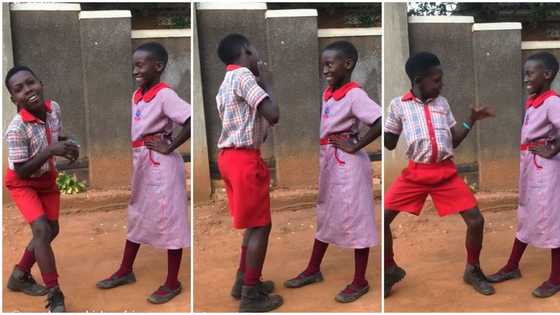 Primary school boy in uniform dances in front of pretty girl, tries to impress her, video goes viral