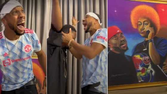 "Her mouth is not this big": Nigerian artist shocks Charles Okocha with portrait of him and daughter