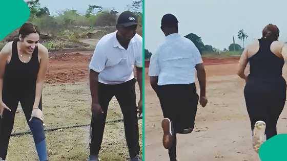Ned Nwoko and Moroccan wife Laila Charani engage in 100m race, politician's speed wows many