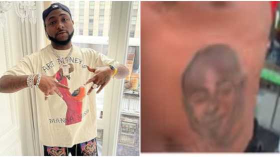 "This is not our OBO": Reactions as video of man who uses Davido's tattoo to make money surfaces