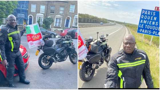 Ambitious Nigerian man sets out from London on bike, plans to reach Lagos in 25 days, journey covers 12000km