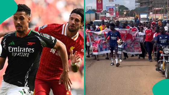 Arsenal fans pray and hold street parade before EPL clash versus Liverpool, video