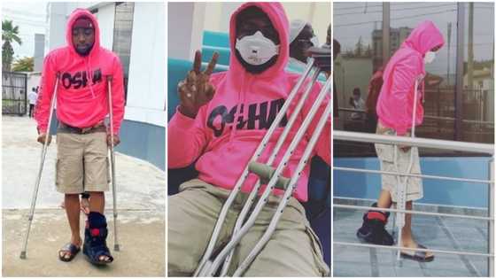 Davido sustains leg injury, lawyer shares photos of singer on crutches