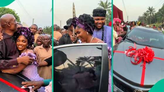 Bride overwhelmed with emotions as dad gifts her a car on wedding day