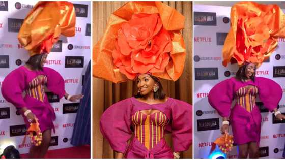 “Madam Kofo dey learn”: Omowunmi Dada steals show with huge gele at Eleshin Oba premiere, video causes buzz
