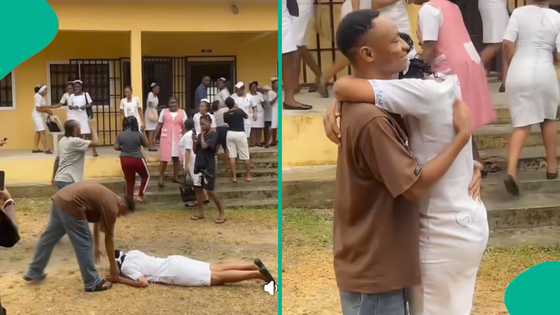 Video as lady bows before brother who saw her through nursing college, people react