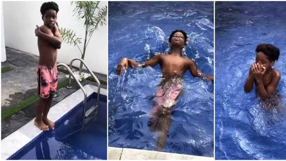Wizkid's 1st son Boluwatife shows off swimming skills as he somersaults in pool