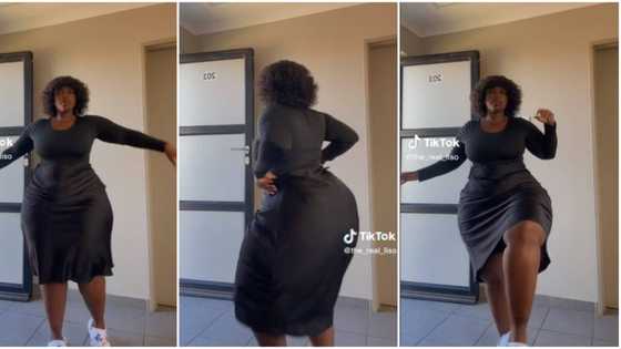 "Lord have mercy": Pretty curvy lady in black dress dances with her waist, raises her leg in sweet video