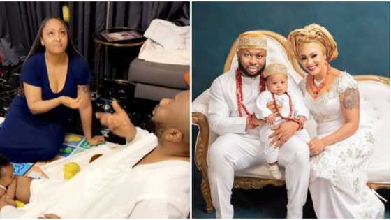 My wife has initiated me: Tonto’s ex-hubby Churchill gushes as he eats eba and banga soup the Warri way