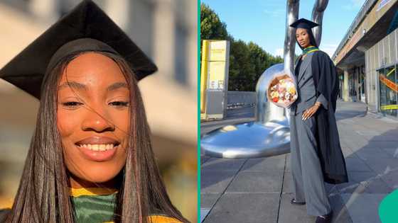 Lady celebrates as she completes master's degree with distinction, her photos go viral