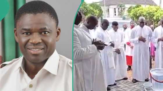 Viral video: Obaseki's deputy, Shaibu, dedicates new office with 10 priest ahead of resumption