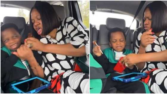 "Mummy why now?" Toyin Abraham and son do trade by barter with sweet and phone in adorable video