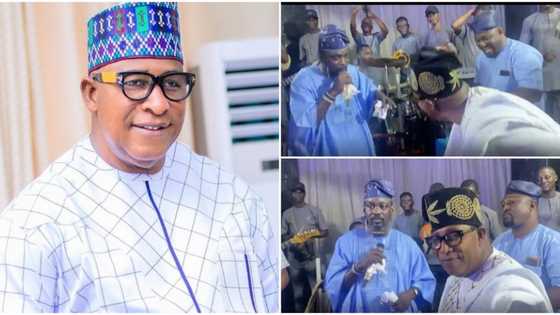 Veteran actor Oga Bello goes down low as he challenges Pasuma to dance battle on stage, video trends