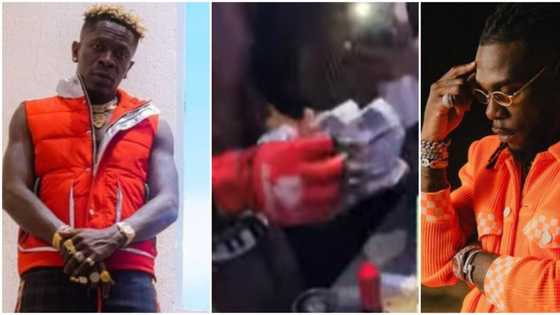 Shatta Wale go hear am: Hilarious reactions as Burna Boy gifts fighter bundles of money after watching match