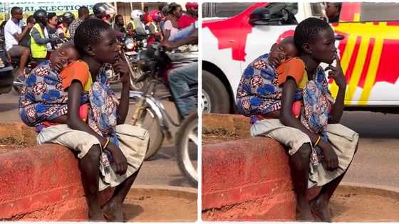 "Critical thinking": Young girl with sleeping baby on her back sits by roadside, video emerges on TikTok