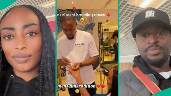Lady reacts as her man refuses to kneel while proposing to her: "I collected the ring anyway"