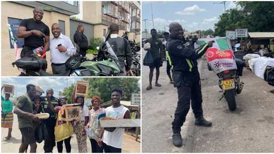 London to Lagos biker leaves Ghana, approaches Lome, excited fans stop him, give him local snacks
