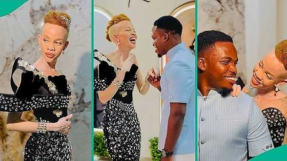 Romantic man leaves albino lover blushing during bridal shoot, video melts hearts online
