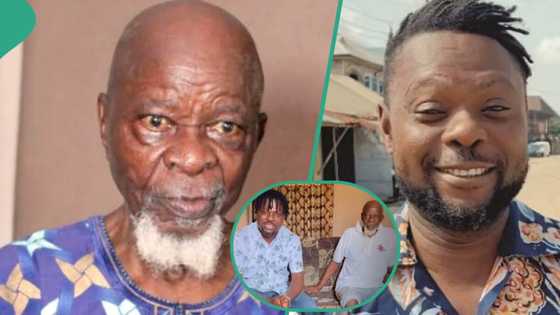 Kunle Afod visits 100-year-old Charles Olumo 'Agbako,' veteran actor jumps, jogs in video
