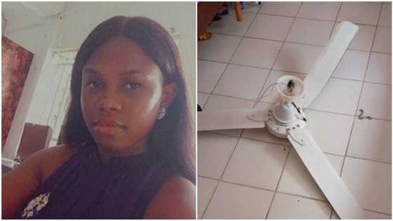 Ceiling fan falls from roof, lady thanks God for sparing her life, photo gets many people talking