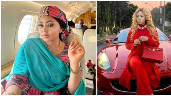 Style cam: Regina Daniels rocks sleek red monochrome, matches outfit with her car