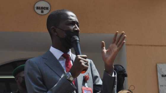 Breaking: EFCC chairman Abdulrasheed Bawa slumps while speaking about arrested suspect