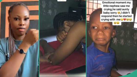 Little boy sheds tears while watching his aunt cry, tries hard to console her in video, people react