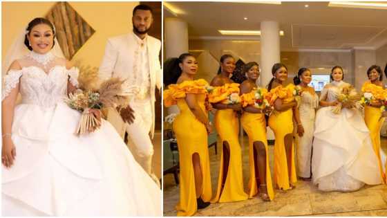 “Worth the wait”: New photos of Nkiru Sylvanus with her bridesmaids during white wedding leaves fans gushing