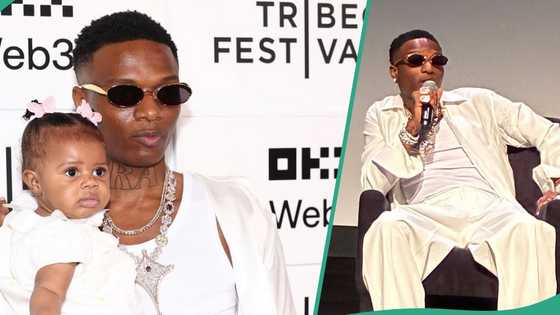 Adorable video of Wizkid making first public appearance in matching colour with daughter trends